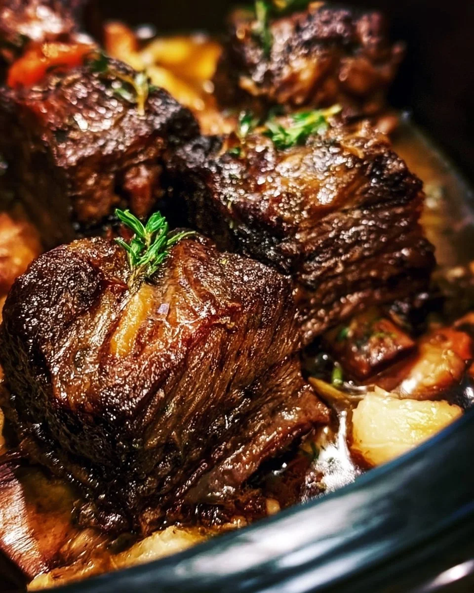 Tender beef short ribs in a crockpot, showcasing a delicious slow-cooked dish