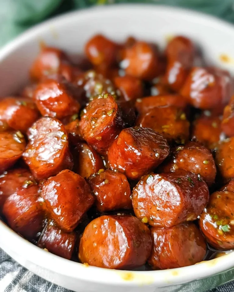 Delicious slow cooker kielbasa bites made with four simple ingredients