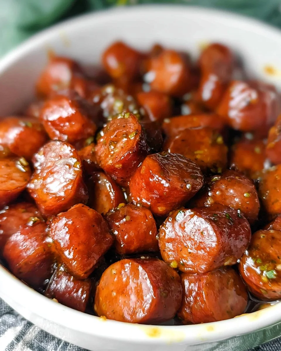 Delicious slow cooker kielbasa bites made with four simple ingredients