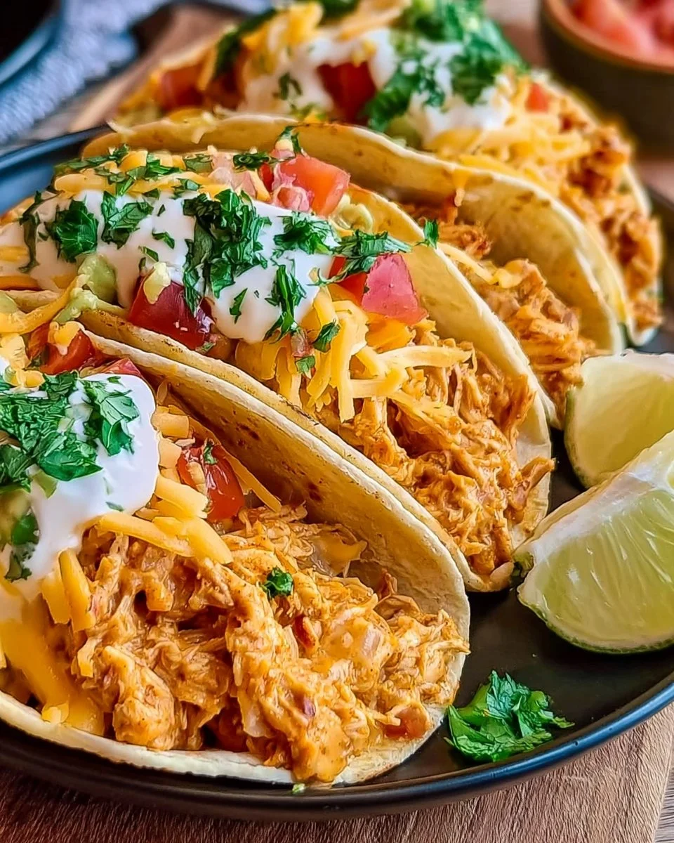 Delicious 5 ingredient chicken tacos served with fresh toppings.