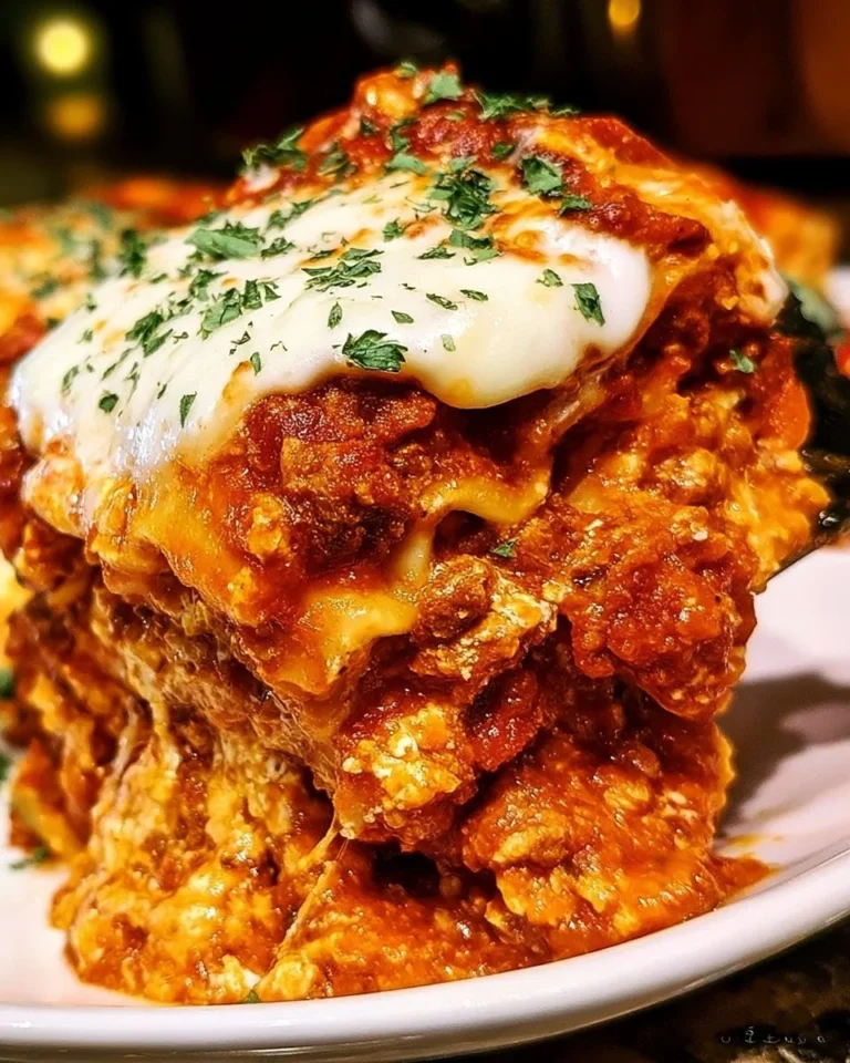 Best ever slow cooker lasagna served in a dish with cheese and herbs