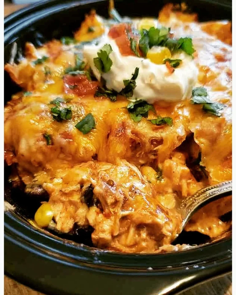 Easy chicken enchiladas crockpot casserole dish ready to serve