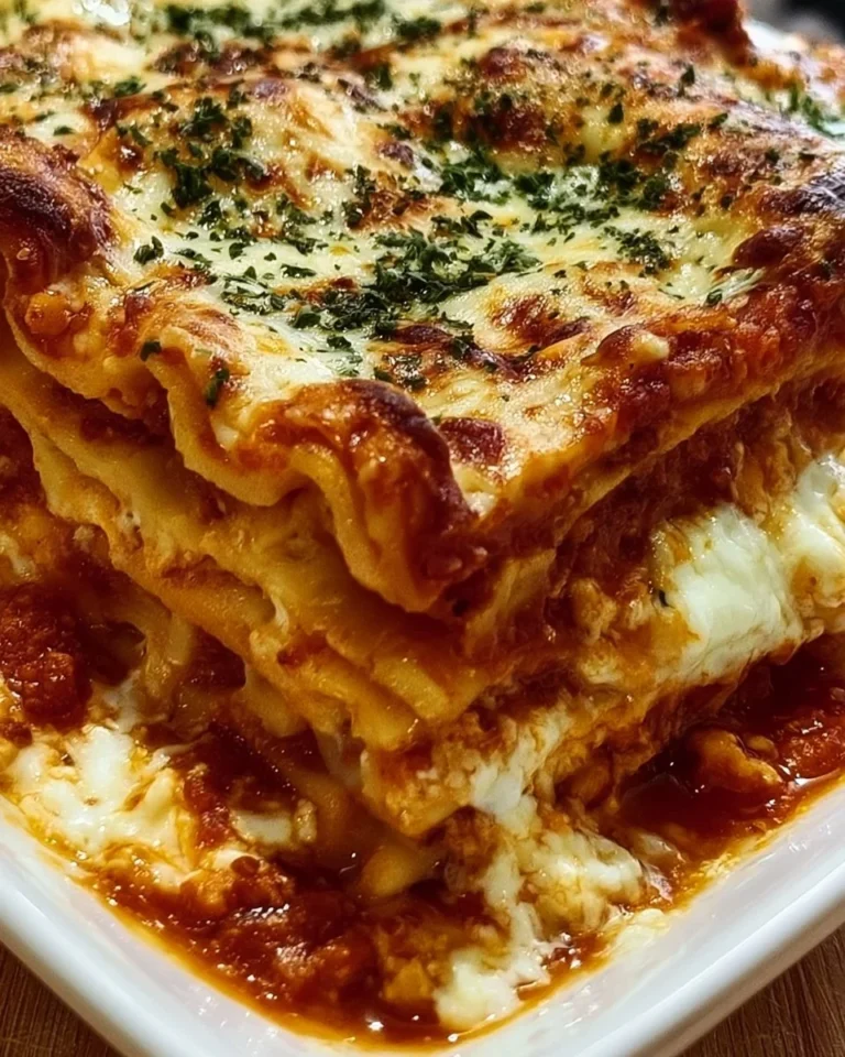 Delicious 5 layer lasagna with rich sauce and melting cheese