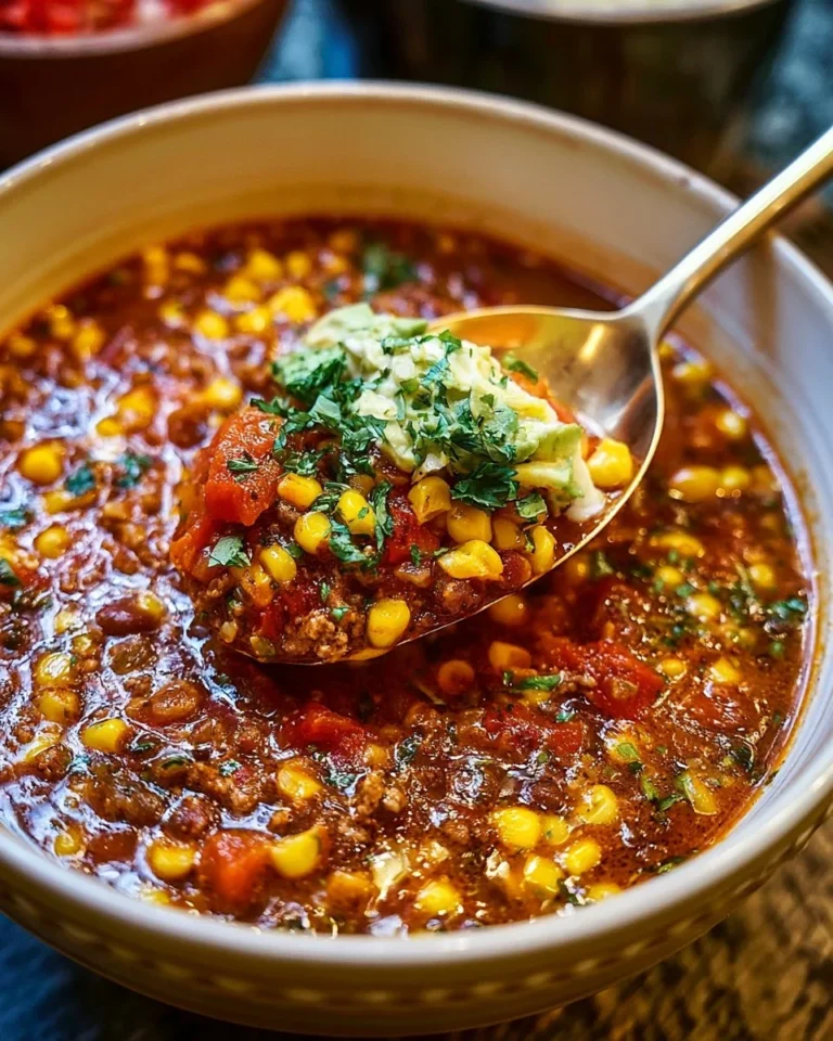Bowl of crave-worthy slow cooker taco soup with toppings and fresh ingredients