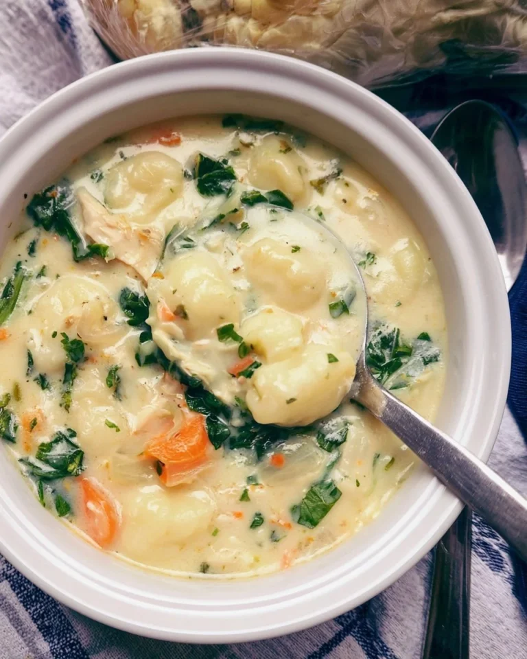 Creamy Chicken Gnocchi Soup in a bowl garnished with herbs