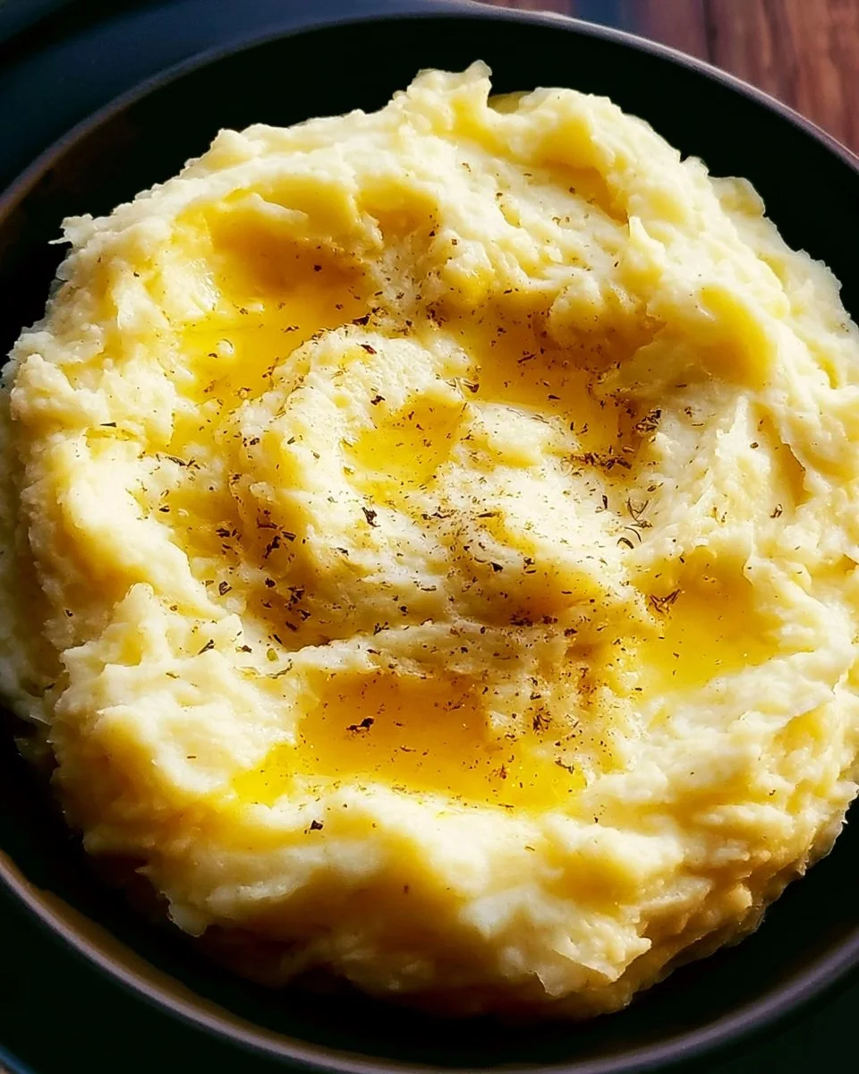 Creamy slow cooker mashed potatoes served with butter and herbs