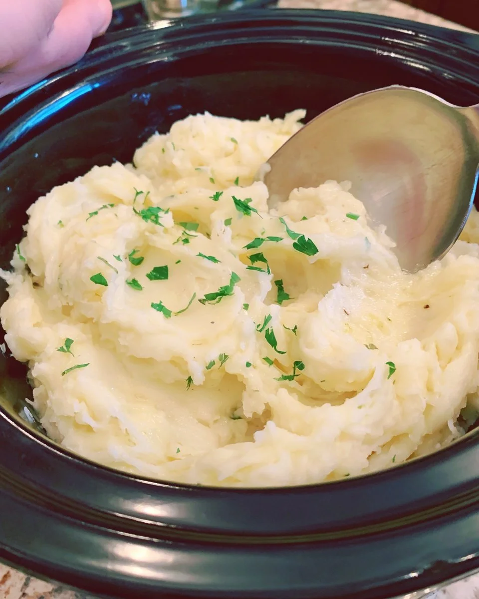 Delicious crock pot mashed potatoes served in a bowl
