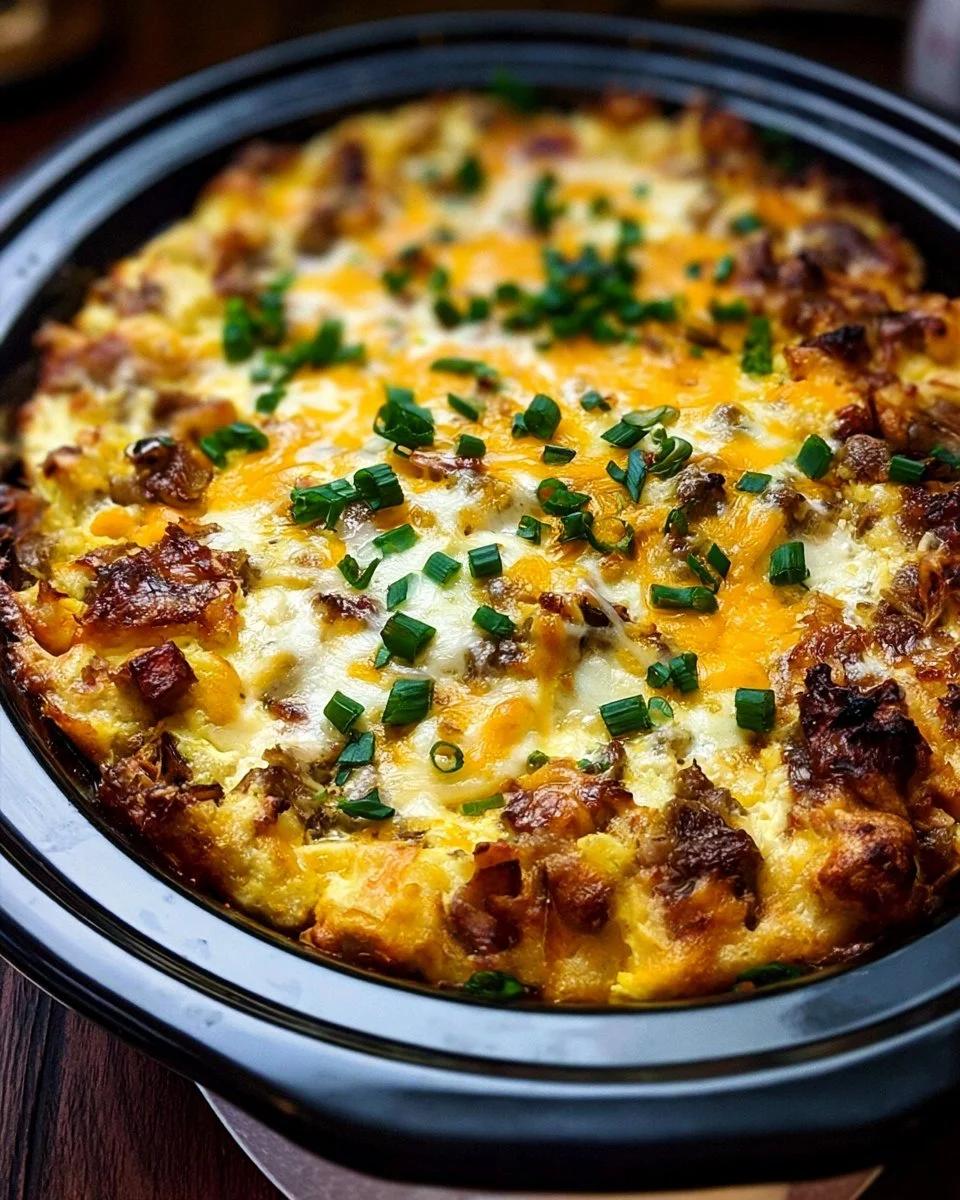 Delicious crockpot breakfast casserole served in a dish