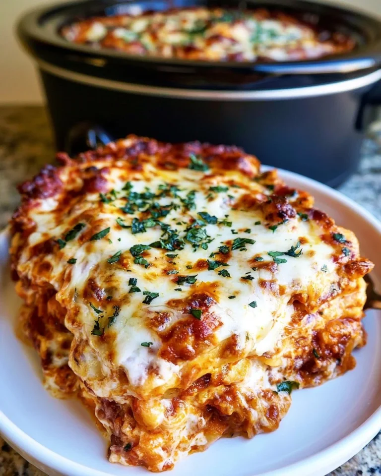 Delicious crockpot lasagna served in a bowl with layers of cheese and noodles