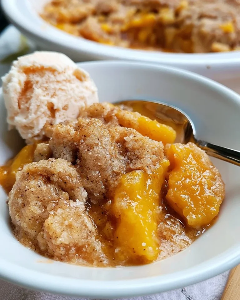 Delicious homemade peach cobbler made in a crock pot with cake mix.