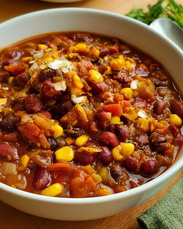 Bowl of Grandma's Slow Cooker Vegetarian Chili topped with fresh herbs