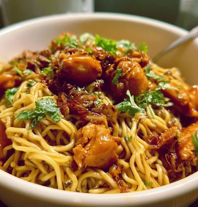 A bowl of savory slow cooker noodles ready to be served.
