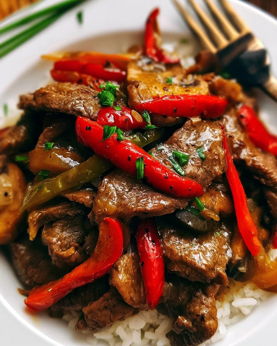 Delicious slow cooker pepper steak served on a plate with fresh vegetables