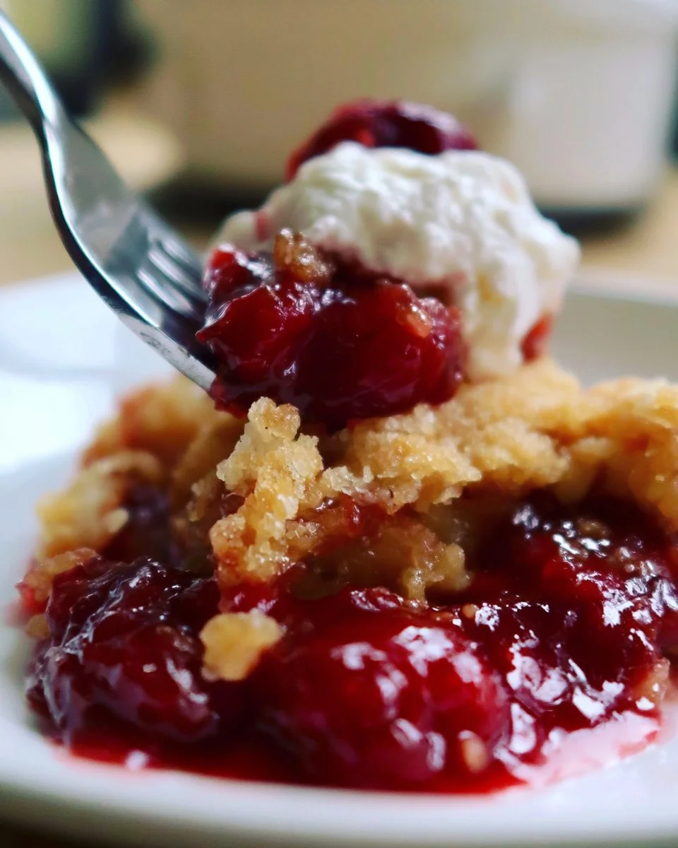 Delicious Slow Cooker 3 Ingredient Cherry Dump Cake served in a bowl