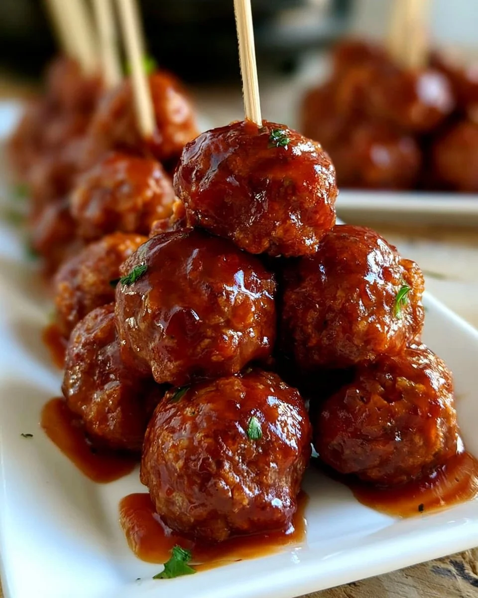 Slow cooker 3-ingredient party meatballs ready to serve at a gathering