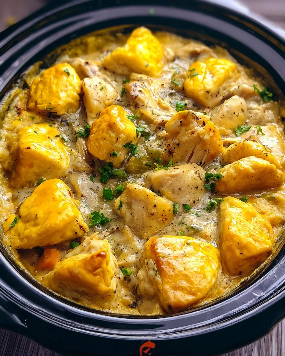 Delicious slow cooker chicken and biscuits served in a bowl
