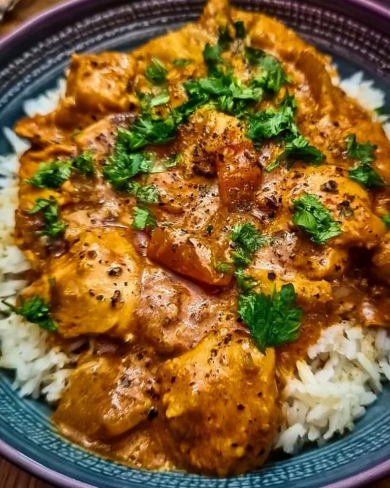 Slow cooker chicken curry simmering in a pot, ready to serve.