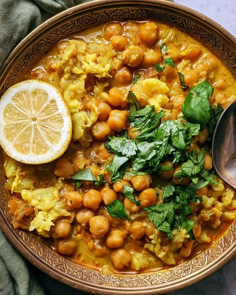 Delicious slow cooker chickpea stew with lemon and coconut in a bowl