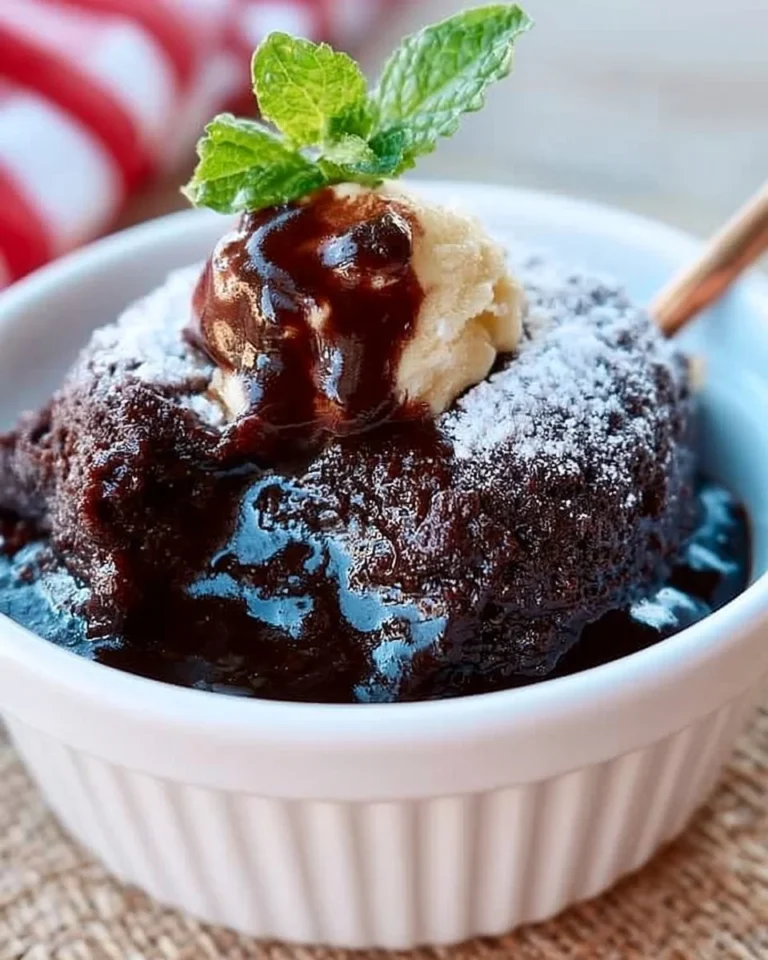 Delicious slow cooker chocolate lava cake with molten center, served in a bowl