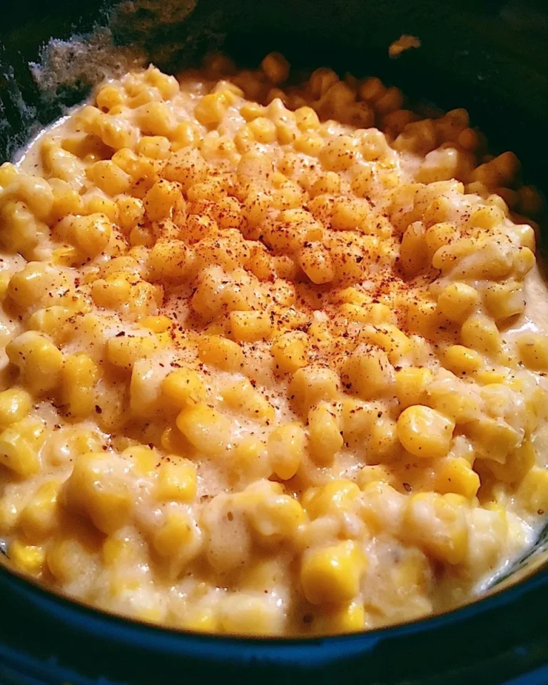 Delicious slow cooker creamed corn dish inspired by Rudy's BBQ