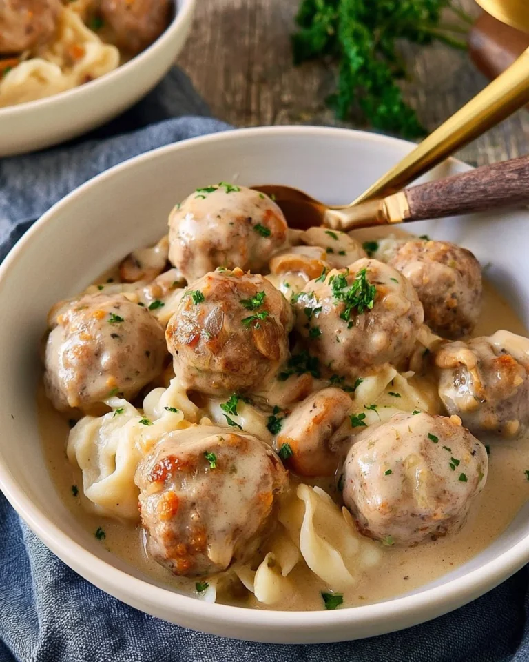 Slow cooker Swedish meatballs in a savory sauce ready to serve