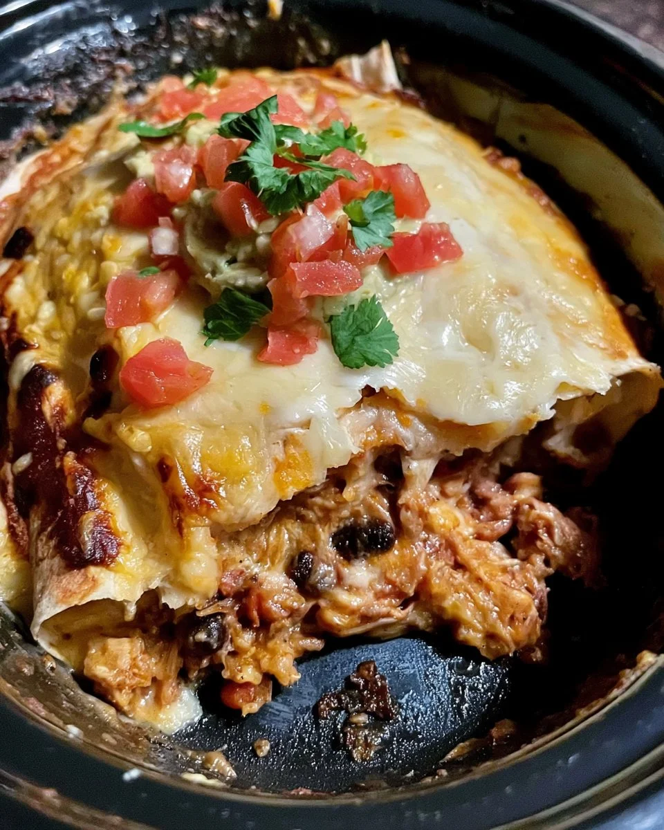 Delicious slow cooker enchiladas served on a plate with toppings.