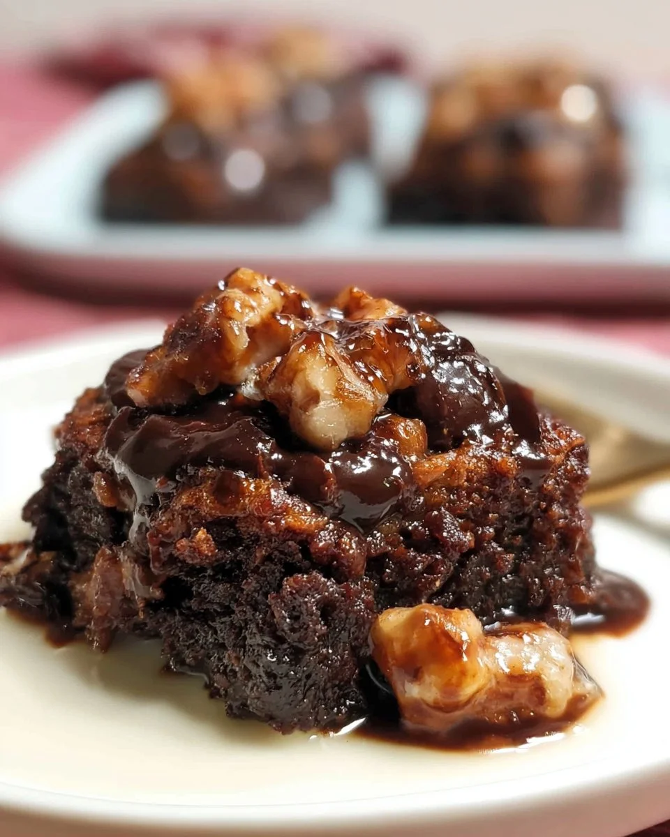 Delicious slow cooker keto turtle brownies topped with caramel and nuts