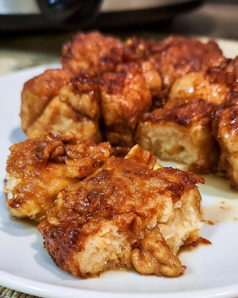 Delicious slow cooker monkey bread, a sweet and gooey treat, ready to serve.