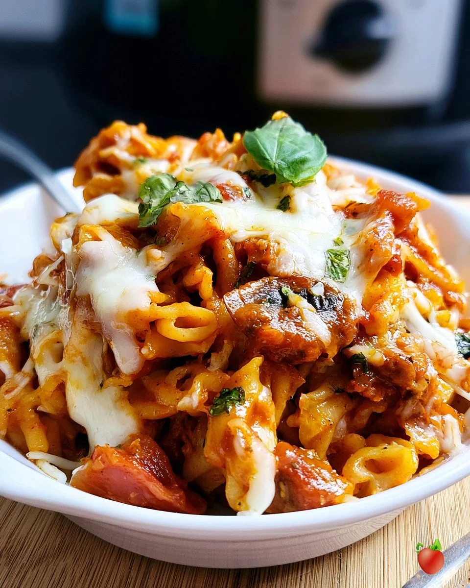 Delicious Slow Cooker Pizza Pasta dish in a bowl, ready to serve.