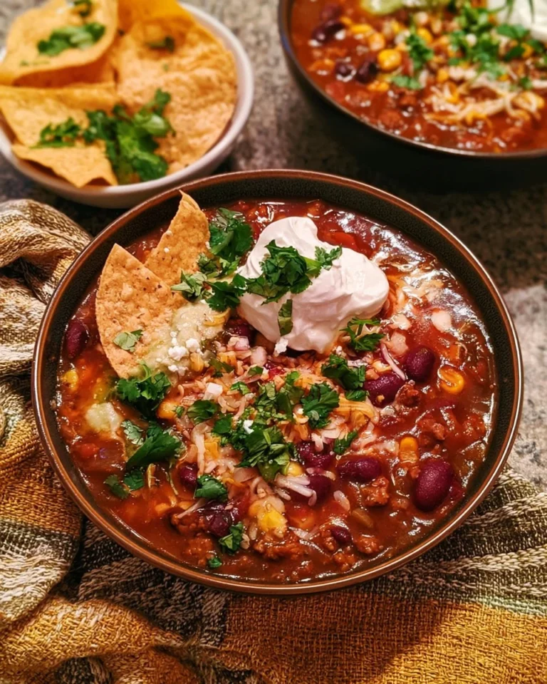 Bowl of slow cooker taco soup topped with cheese and cilantro