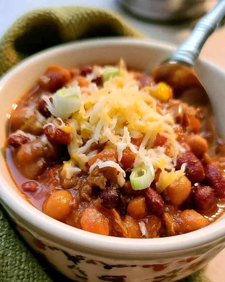 Bowl of easy chili recipe topped with fresh herbs and cheese