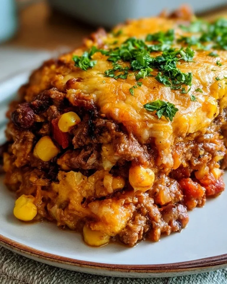 High Protein Cowboy Casserole with ground beef and vegetables