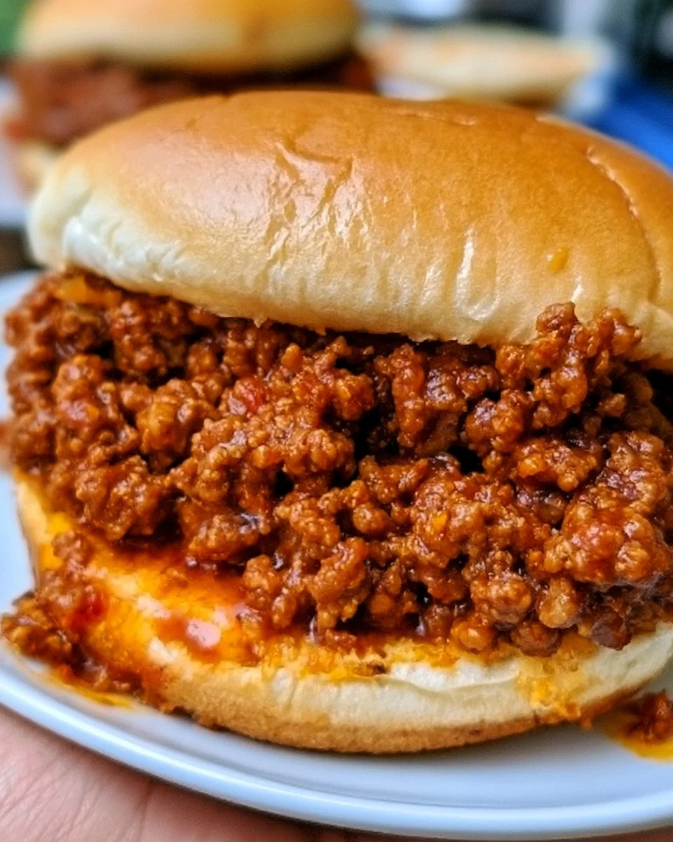 Slow Cooker Sloppy Joes served on hamburger buns with a side of chips.